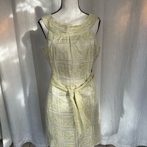 NWT! Eccoici Yellow Jacquard Sheath Dress w Waist Tie Retro Mod Party Dress - 6